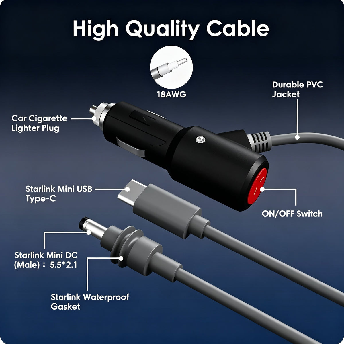 DC power cable Car/DC/USB-C to DC M025