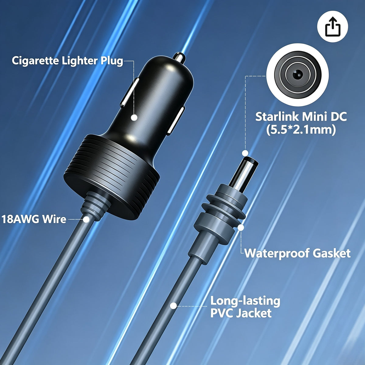 DC power cable cigarette lighter M015