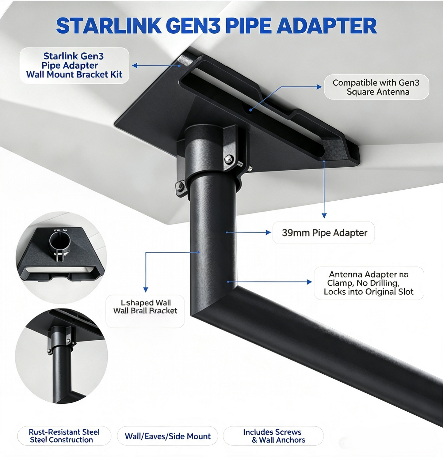 Starlink gen3 pipe adapter installation mount